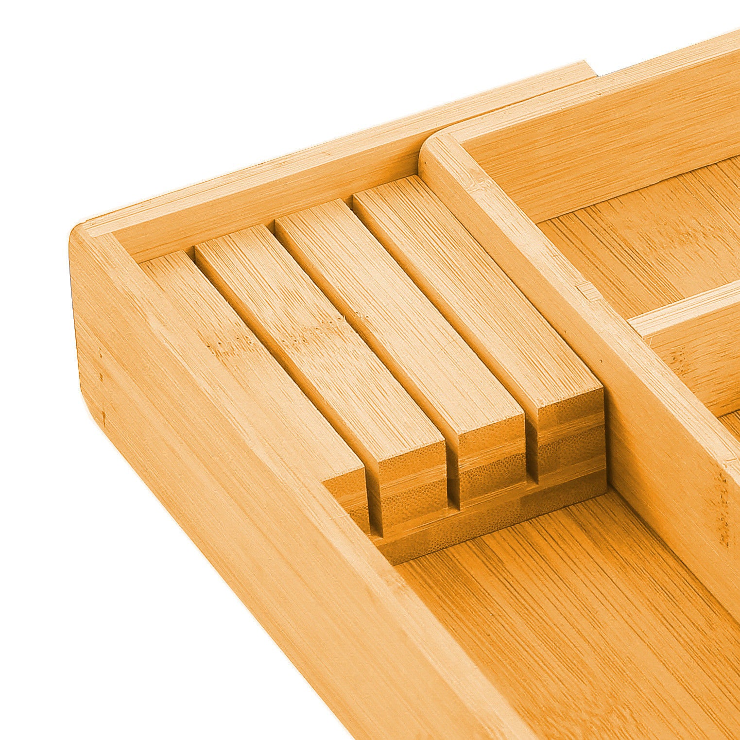 2 Pack Large Capacity Bamboo Expandable Drawer Organizer with Knife Block Holder for Home Kitchen Utensils V178-36043