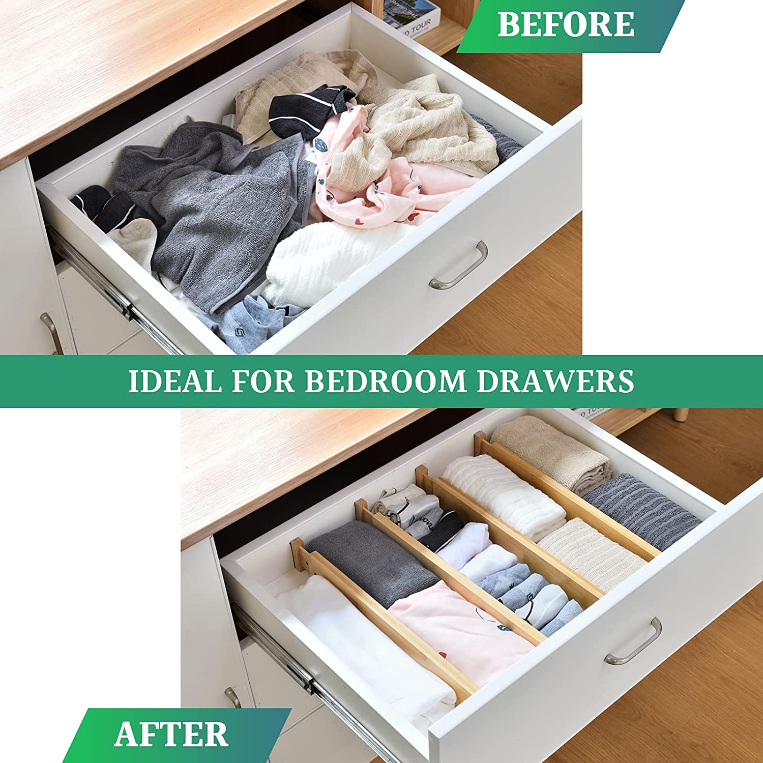 8 Pack Bamboo Adjustable Kitchen Drawer Dividers (Large, 44-55 cm) V178-36045