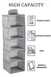 2 Pack 5-Tier Shelf Hanging Closet Organizer and Storage for Clothes (Grey) V178-36047