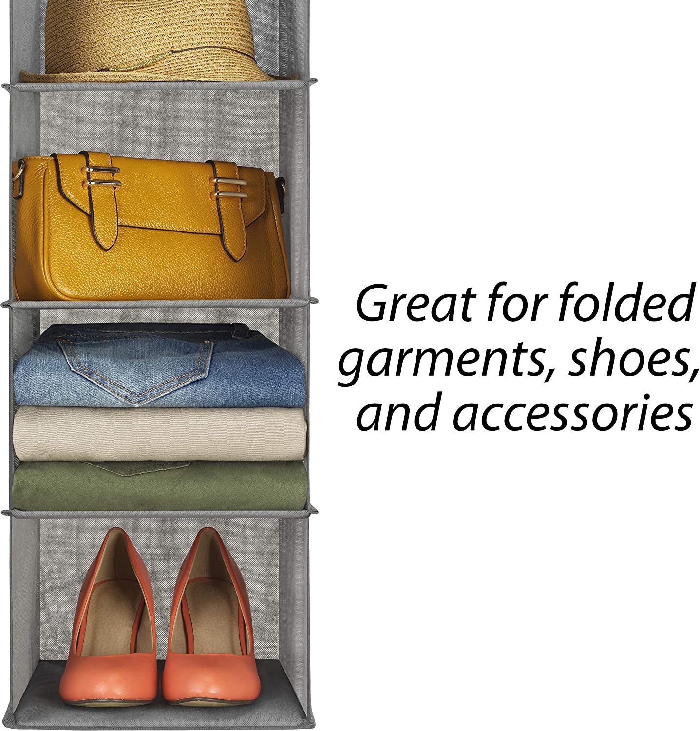 2 Pack 5-Tier Shelf Hanging Closet Organizer and Storage for Clothes (Grey) V178-36047