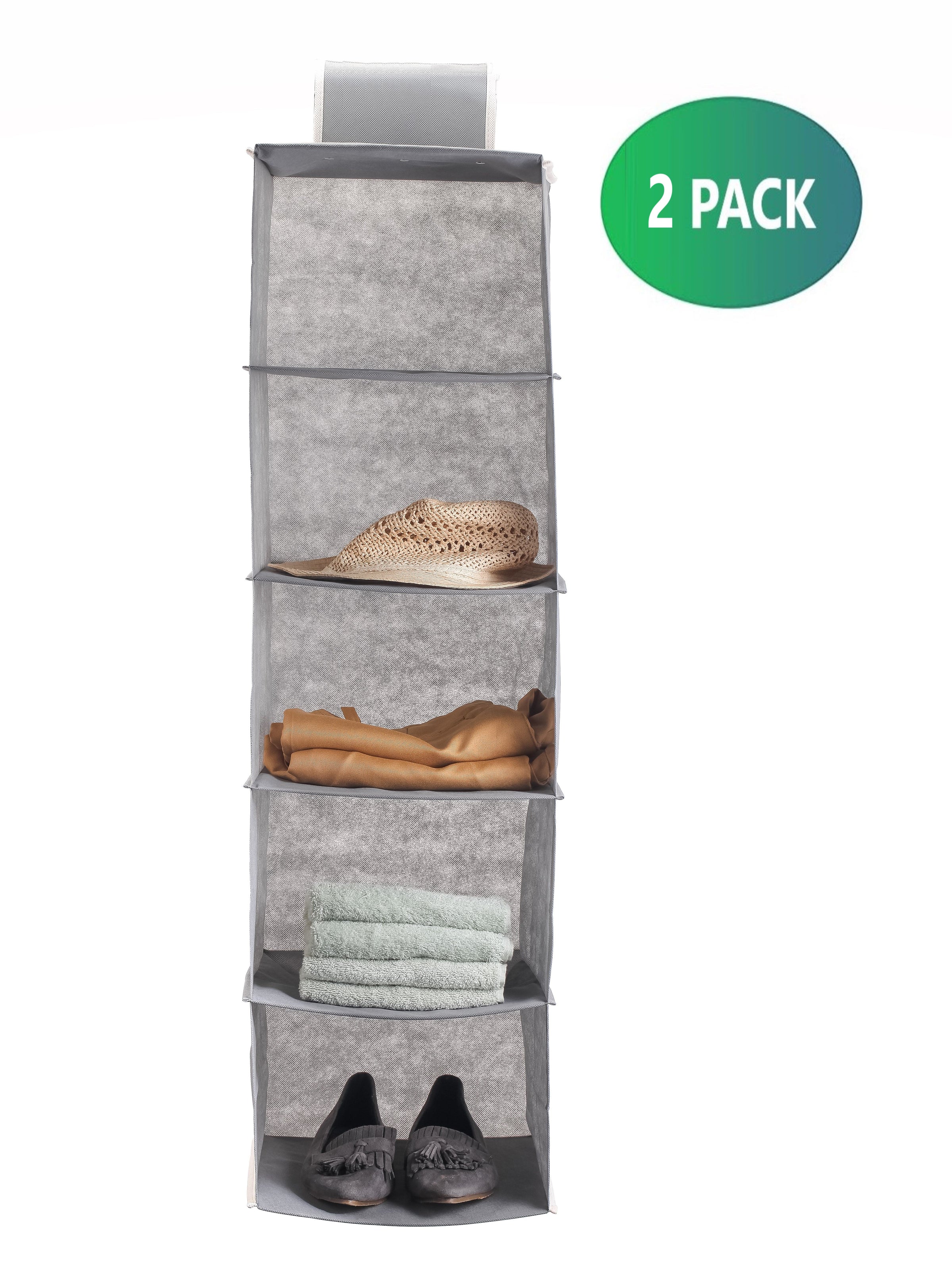 2 Pack 5-Tier Shelf Hanging Closet Organizer and Storage for Clothes (Grey) V178-36047