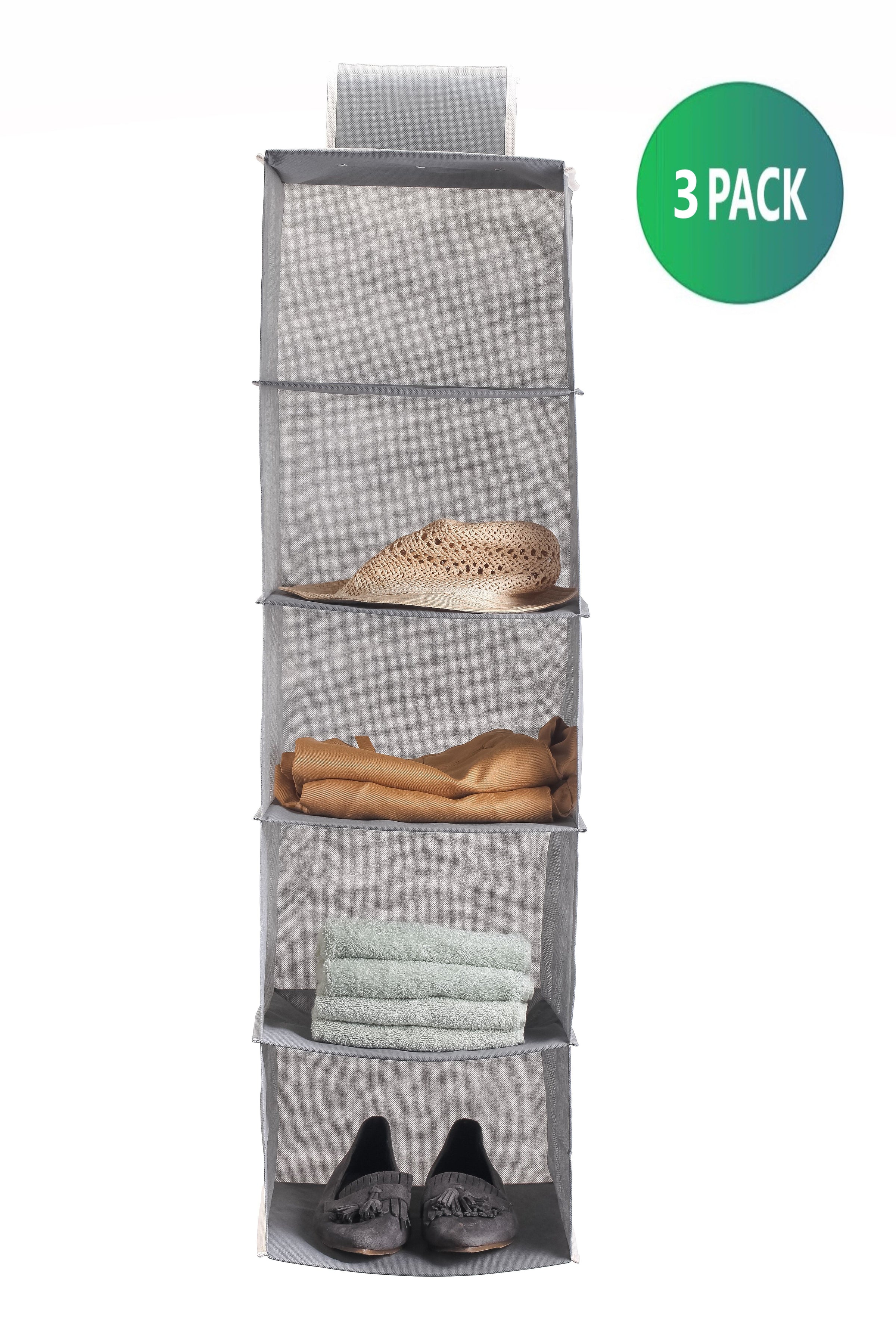 3 Pack 5-Tier Shelf Hanging Closet Organizer and Storage for Clothes (Grey) V178-36049