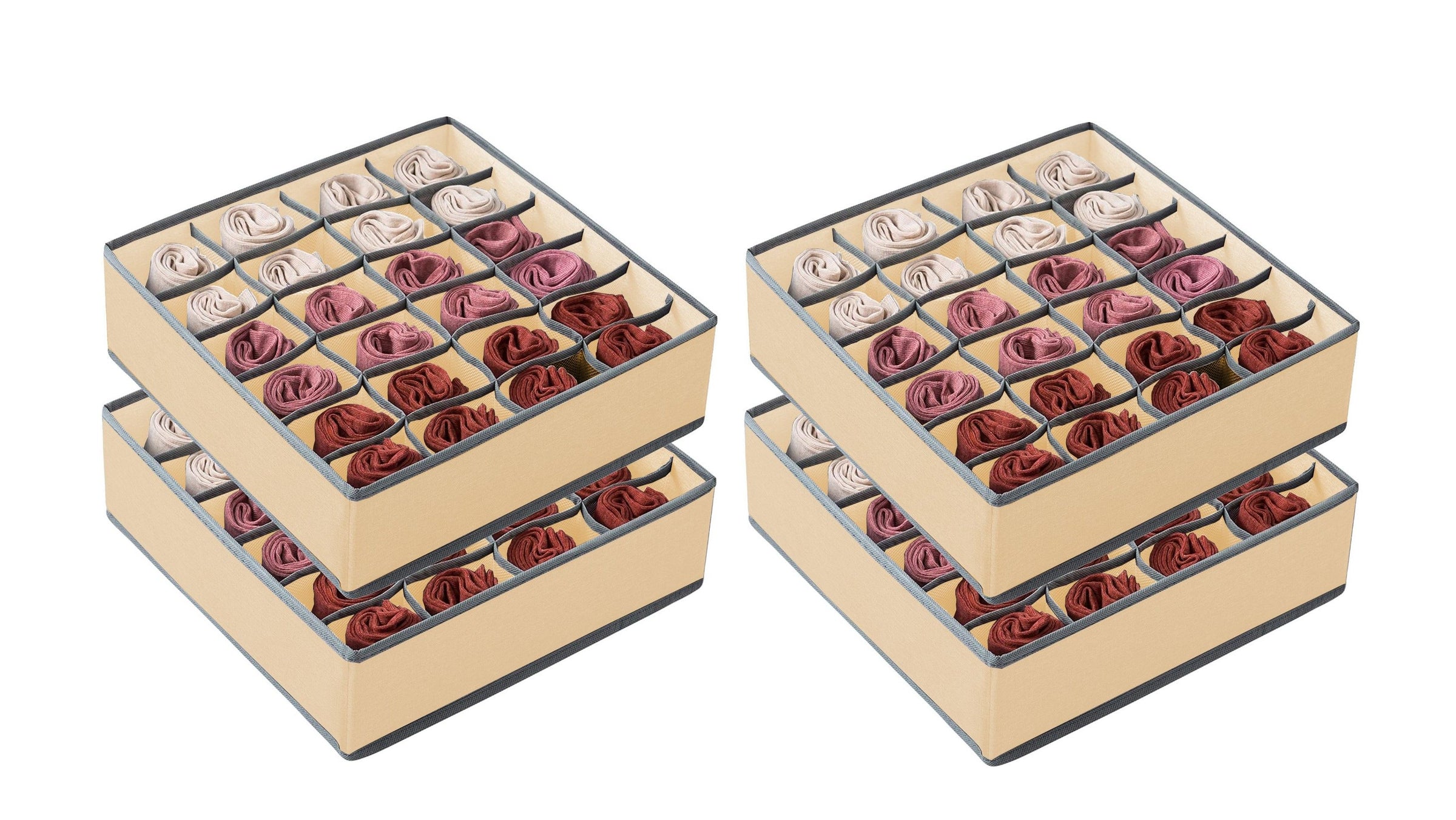 Set of 4 Fabric Drawer Organizer Divider Storage Boxes for Storing Socks, Underwear, Ties, Scarves (Beige) V178-36052