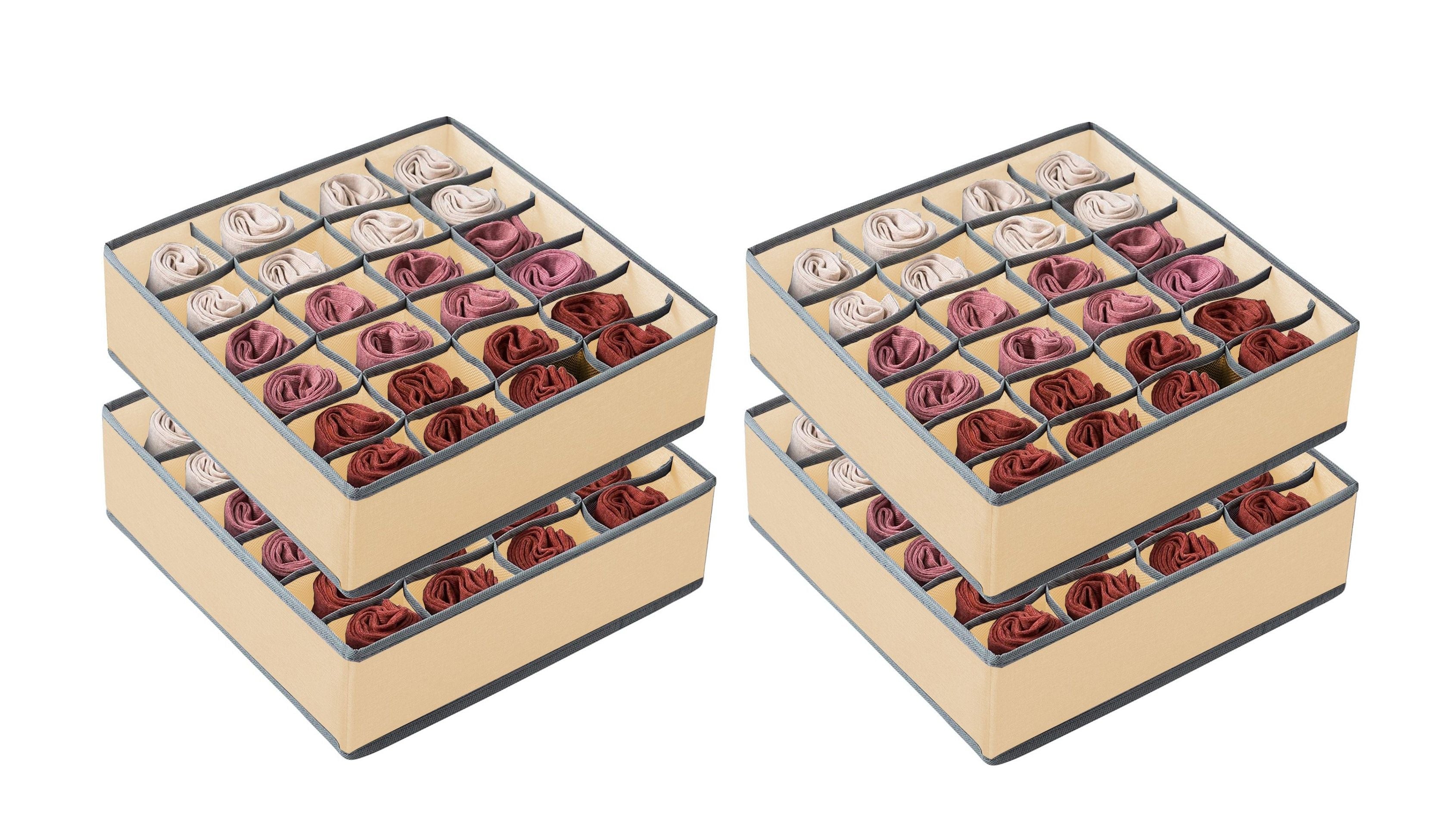 Set of 4 Fabric Drawer Organizer Divider Storage Boxes for Storing Socks, Underwear, Ties, Scarves (Beige) V178-36052