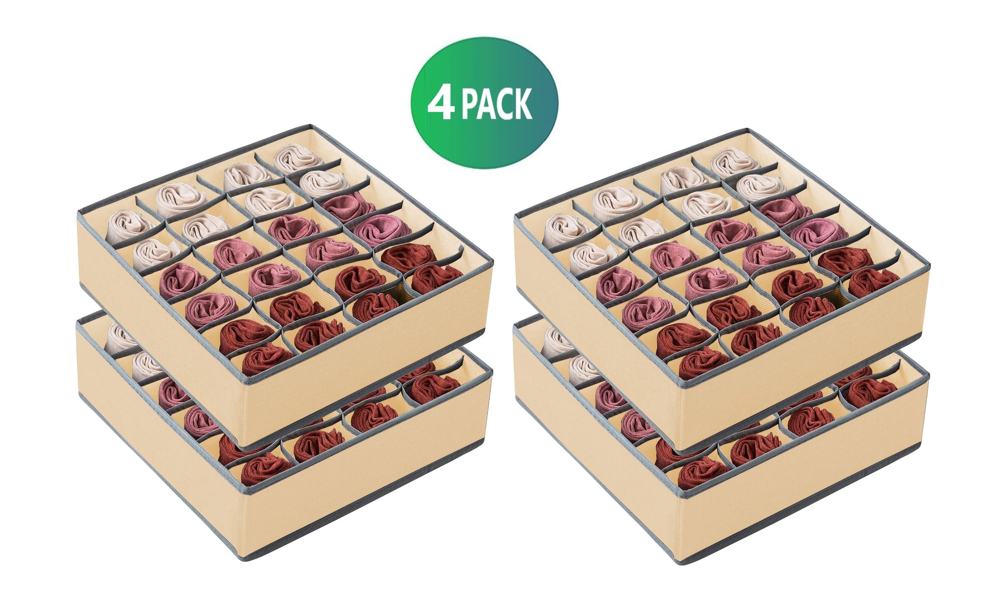 Set of 4 Fabric Drawer Organizer Divider Storage Boxes for Storing Socks, Underwear, Ties, Scarves (Beige) V178-36052