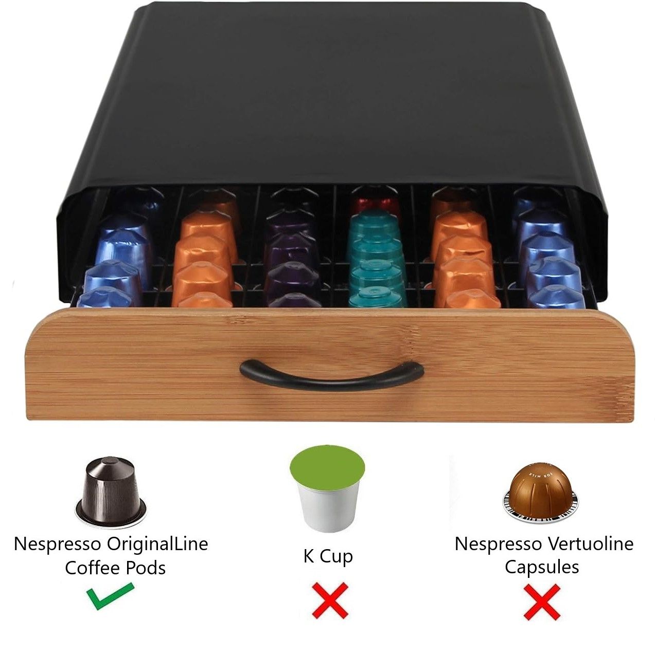 CARLA HOME Coffee Pods Holder Storage Drawer Compatible with 60 Nespresso Pods for Kitchen Storage & V178-36057