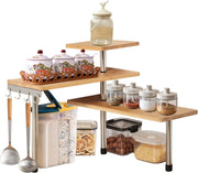 CARLA HOME 3 Tier Corner Shelf Kitchen Spice Rack Organiser with Hooks for Home Storage & Organisation V178-36059