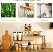 CARLA HOME 3 Tier Corner Shelf Kitchen Spice Rack Organiser with Hooks for Home Storage & Organisation V178-36059