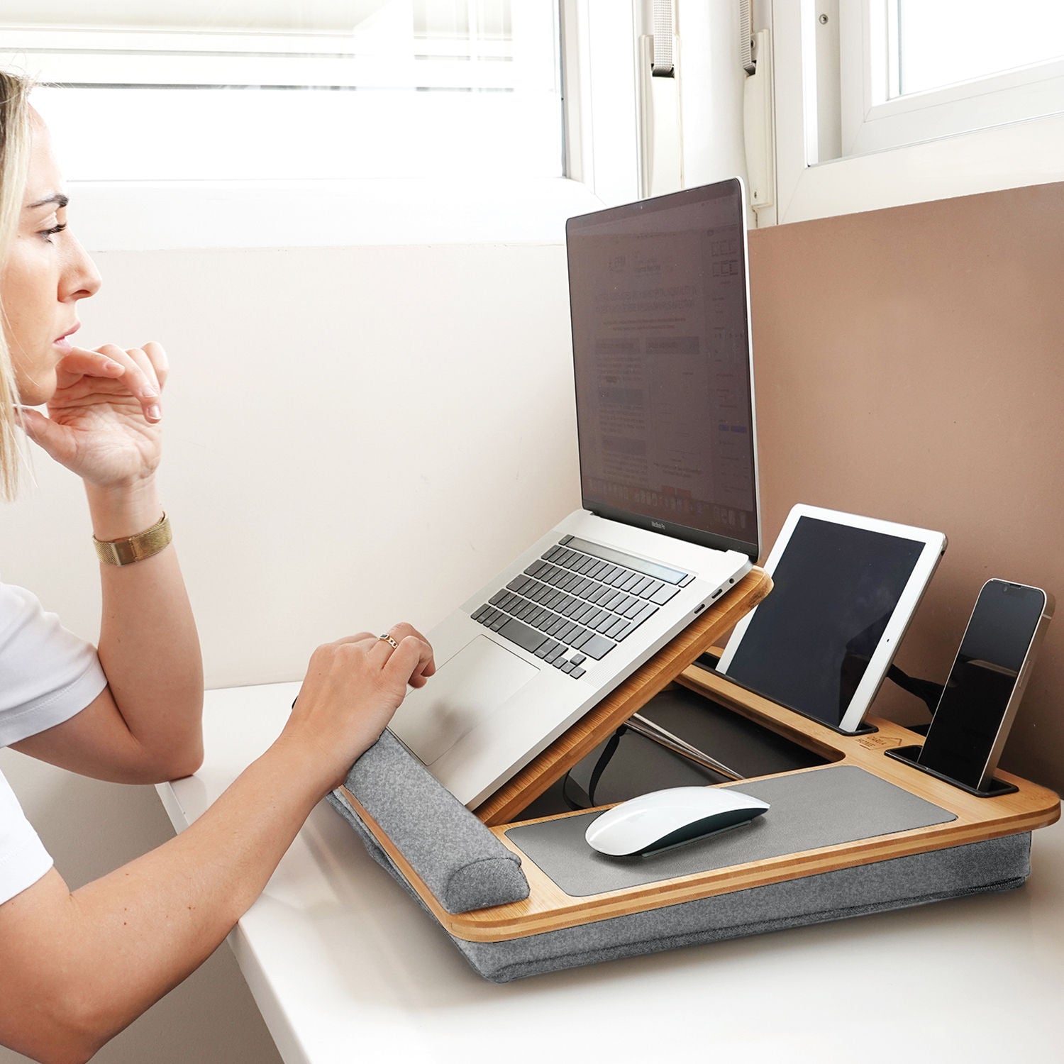 CARLA HOME Bamboo Laptop Lap Desk with Cushion and Angle Adjustable for Office and Home V178-36066