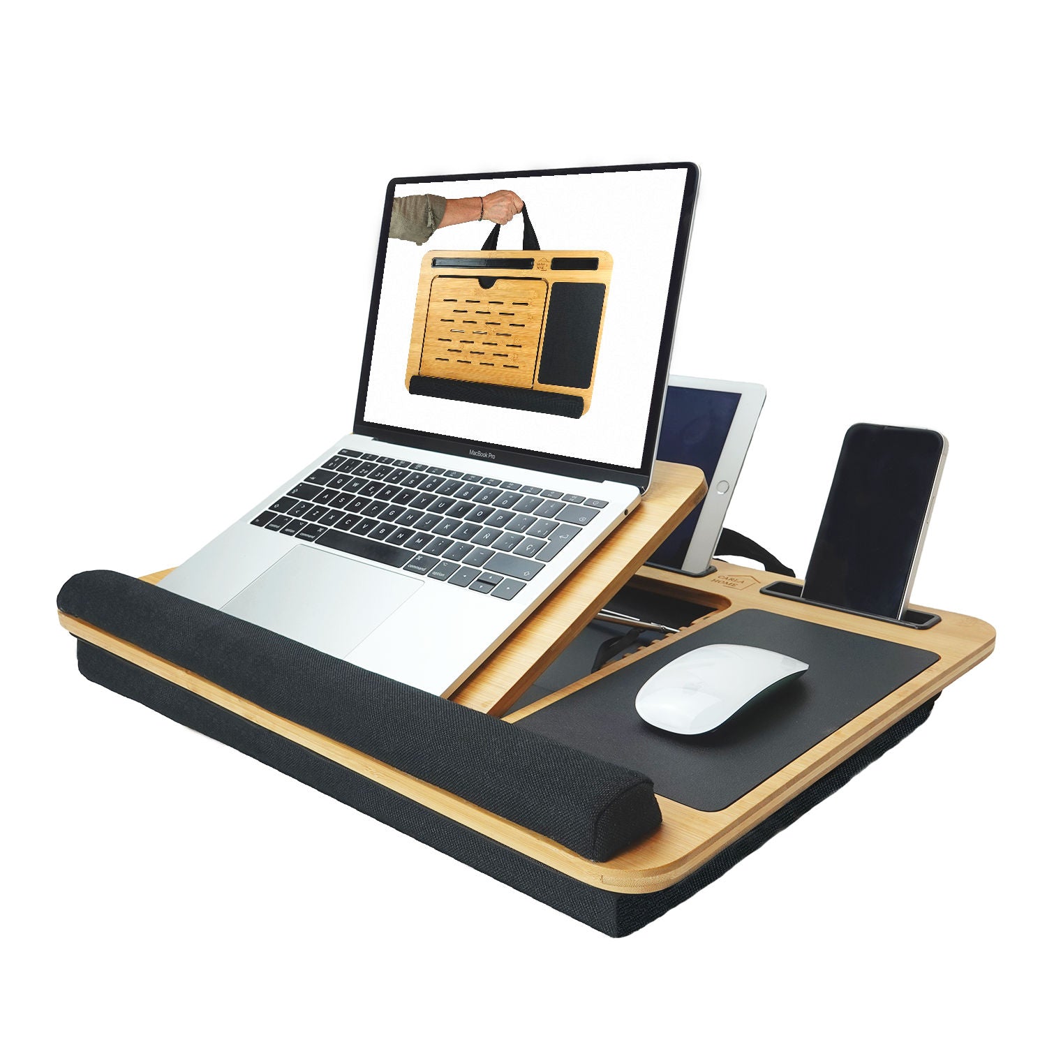 CARLA HOME Bamboo Laptop Lap Desk with Cushion and Angle Adjustable for Office and Home V178-36067