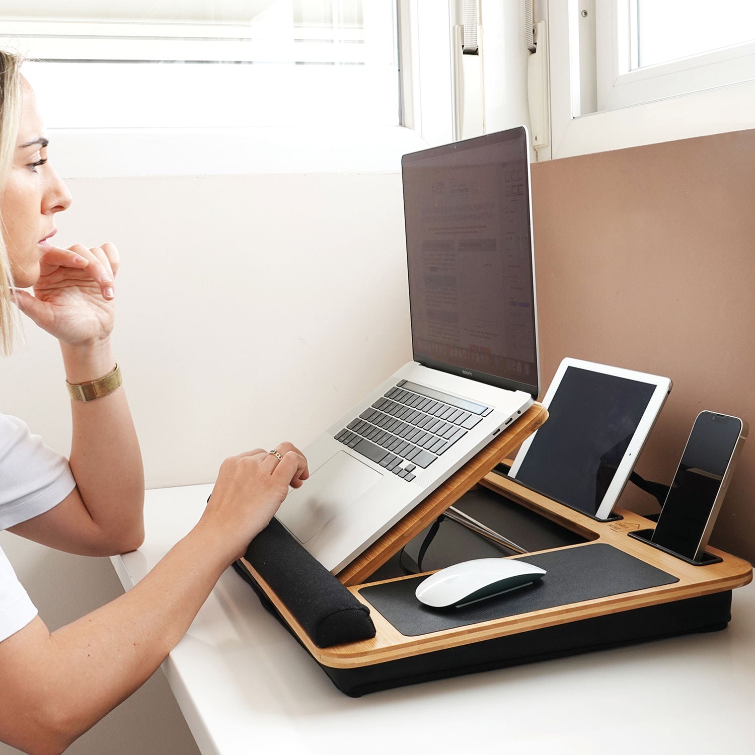 CARLA HOME Bamboo Laptop Lap Desk with Cushion and Angle Adjustable for Office and Home V178-36067