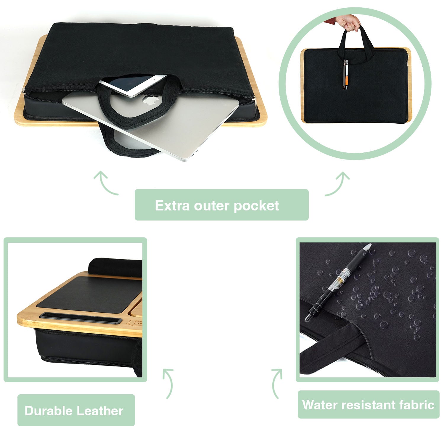 CARLA HOME Bamboo Laptop Lap Desk with Cushion, Angle Adjustable and Sleeve Case Bag for Office and Home V178-36068
