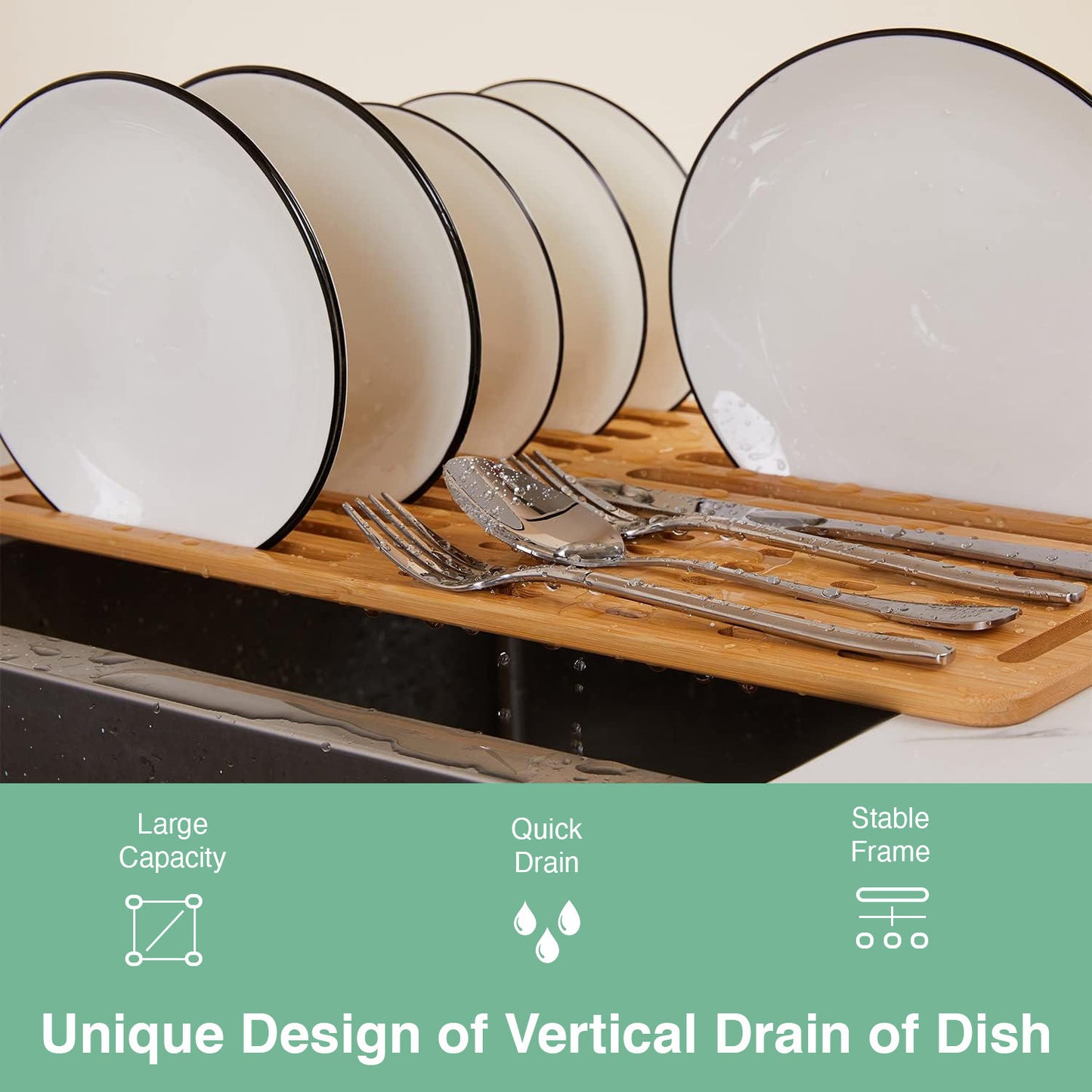 CARLA HOME Foldable Bamboo Dish Drying Rack for Kitchen V178-36070
