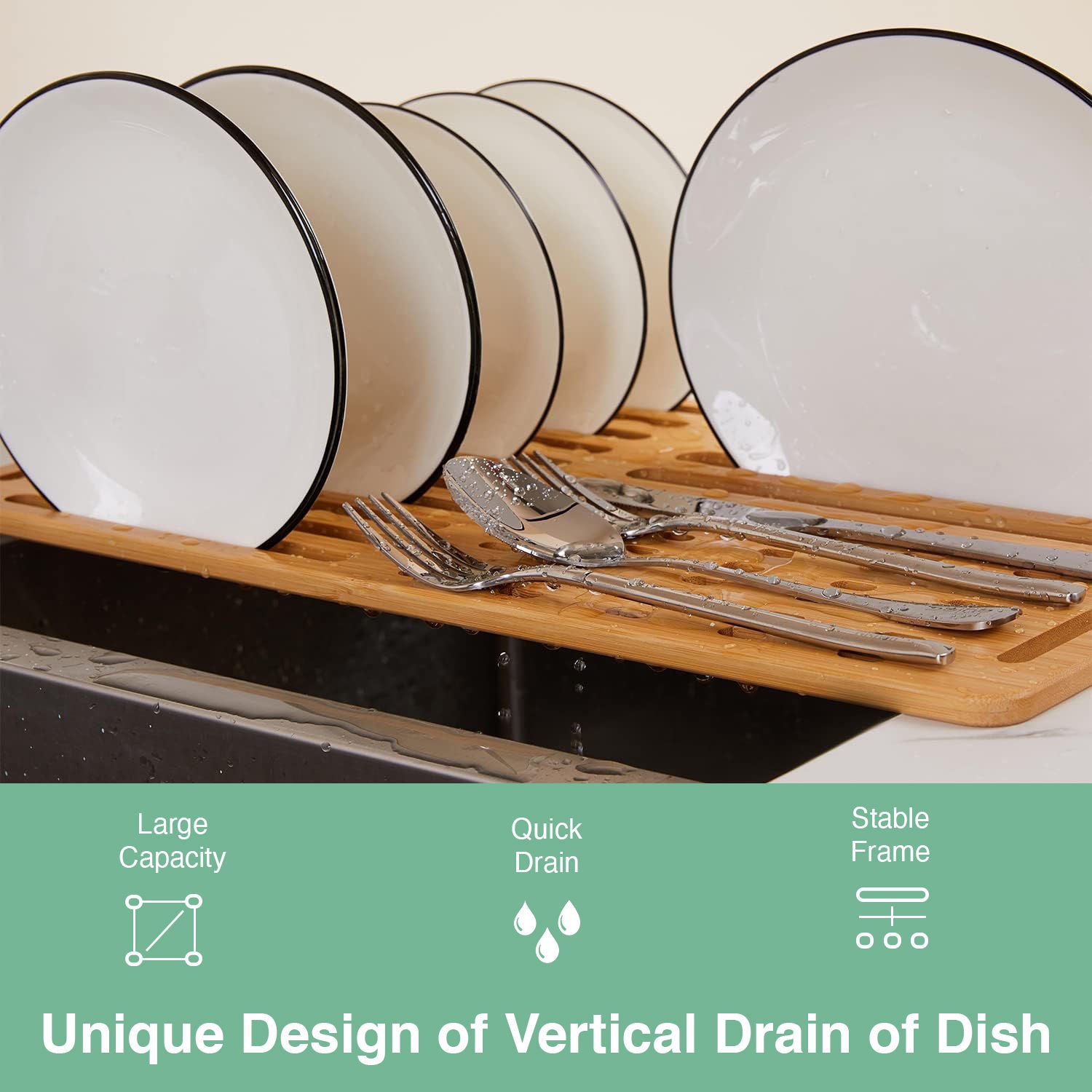 CARLA HOME Foldable Bamboo Dish Drying Rack for Kitchen V178-36070