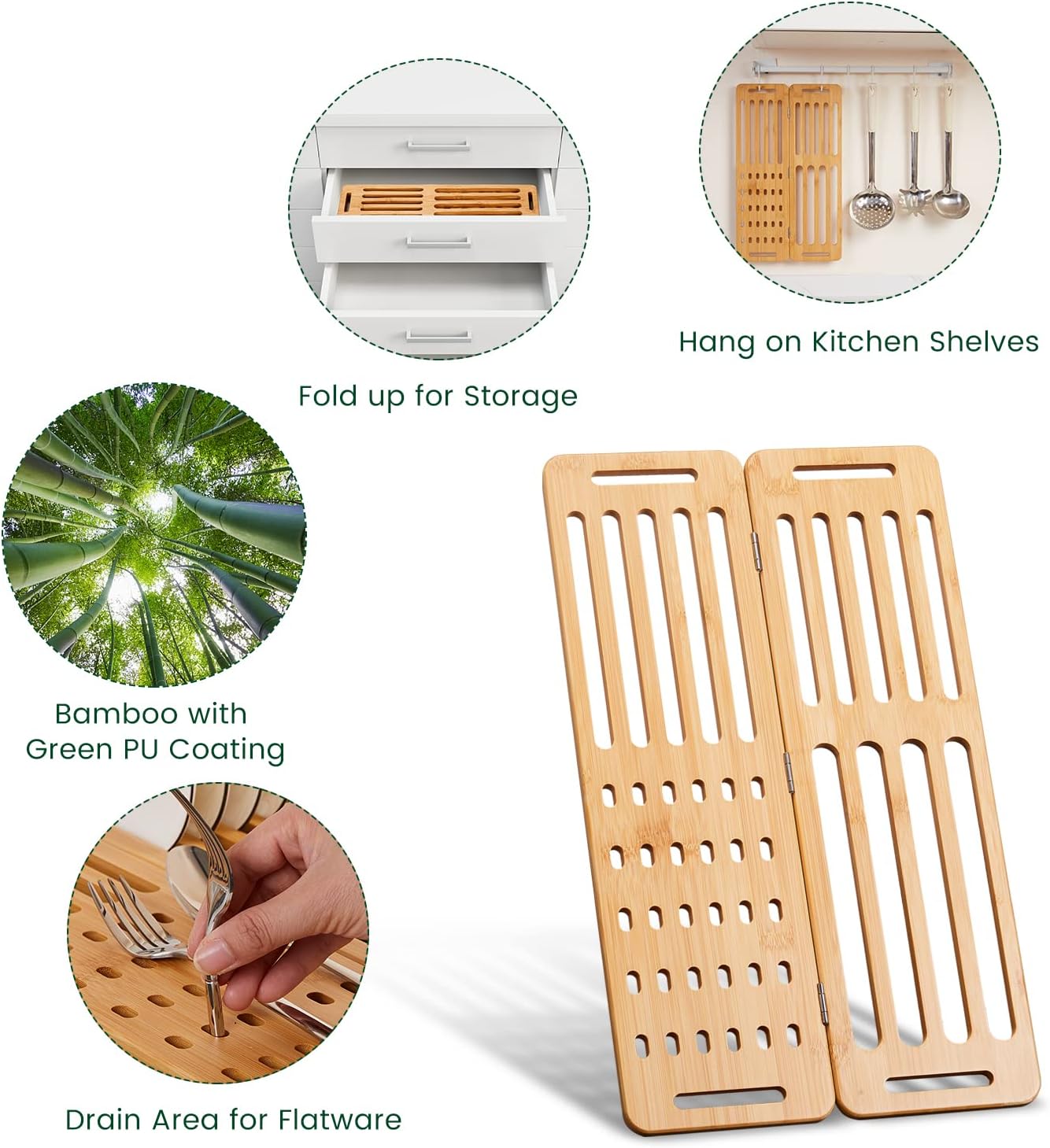 CARLA HOME Foldable Bamboo Dish Drying Rack for Kitchen V178-36070