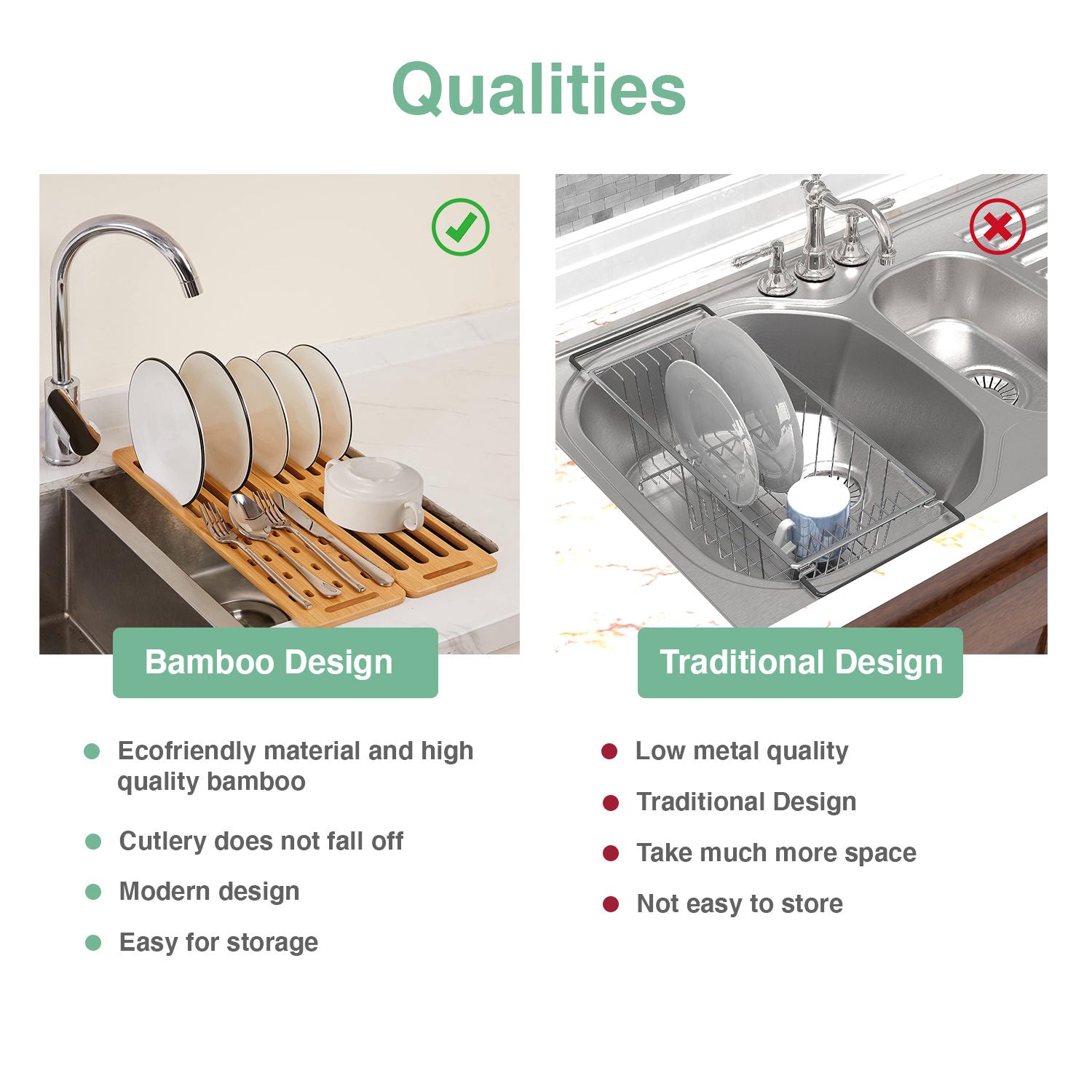 CARLA HOME Foldable Bamboo Dish Drying Rack for Kitchen V178-36070