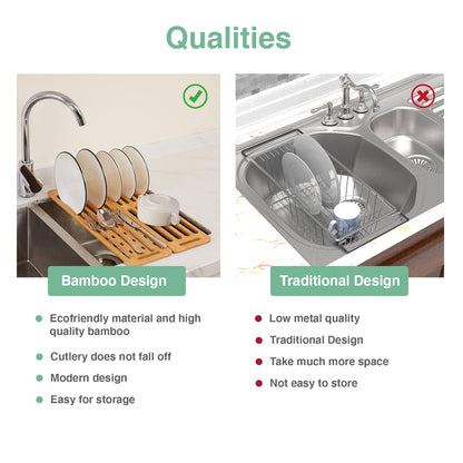 CARLA HOME Foldable Bamboo Dish Drying Rack for Kitchen V178-36070