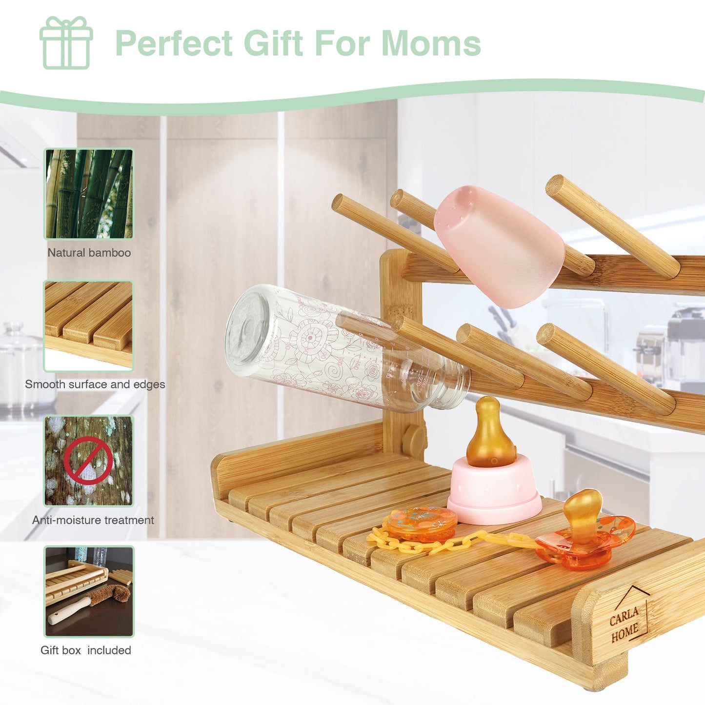 CARLA HOME Portable Bamboo Baby Bottle Drying Rack V178-36072