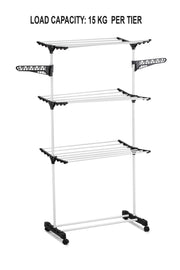CARLA HOME Folding 3 Tier Clothes Laundry Drying Rack with Stainless Steel Tubes for Indoor & Outdoor Home V178-36074