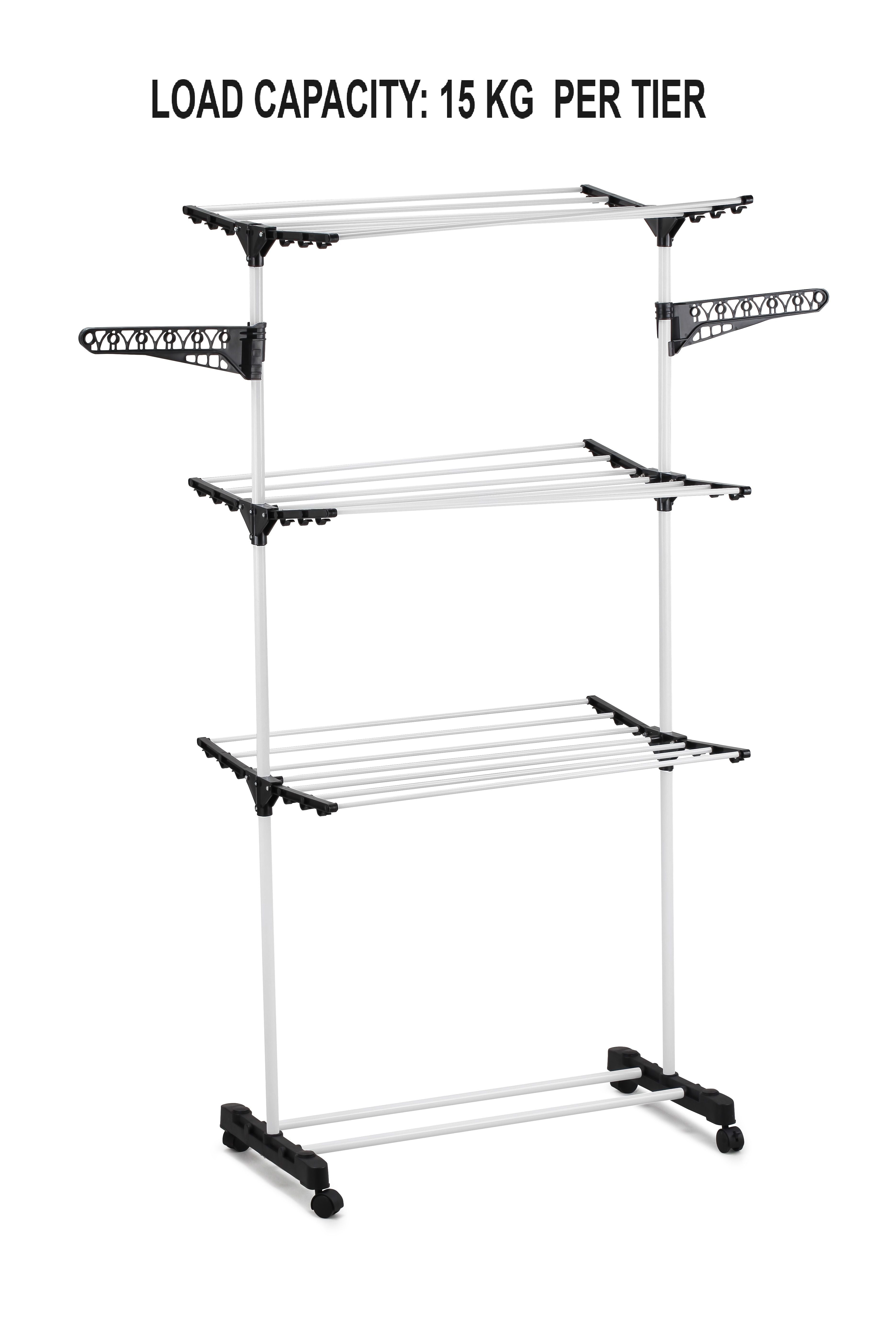 CARLA HOME Folding 3 Tier Clothes Laundry Drying Rack with Stainless Steel Tubes for Indoor & Outdoor Home V178-36074