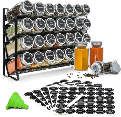 Spice Rack organiser with 28 Spice Jars, Spice Labels, Funnel and Marker for Kitchen Countertop V178-36079