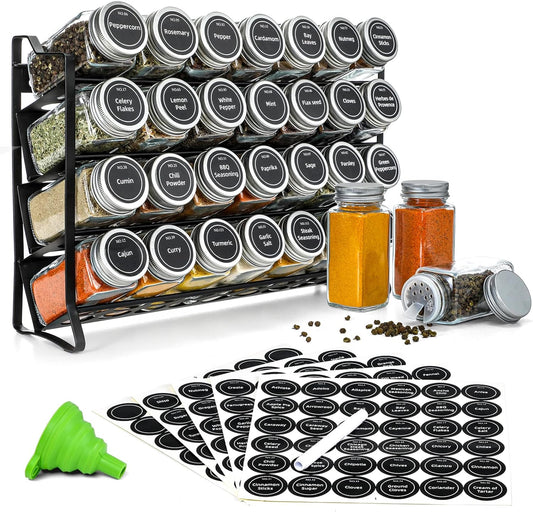 Spice Rack organiser with 28 Spice Jars, Spice Labels, Funnel and Marker for Kitchen Countertop V178-36079