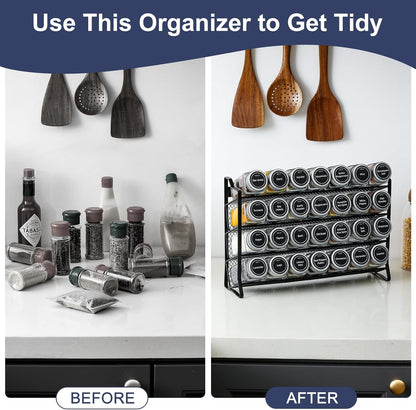 Spice Rack organiser with 28 Spice Jars, Spice Labels, Funnel and Marker for Kitchen Countertop V178-36079