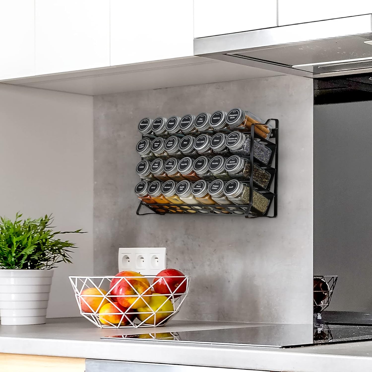 Spice Rack organiser with 28 Spice Jars, Spice Labels, Funnel and Marker for Kitchen Countertop V178-36079