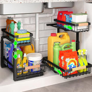 2-Tier Kitchen Under Sink Organiser Storage with Height Adjustable, Unique Slide Rail & Suction Cups for V178-36080