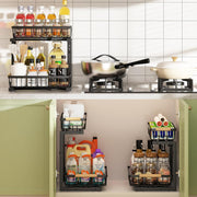 2-Tier Kitchen Under Sink Organiser Storage with Height Adjustable, Unique Slide Rail & Suction Cups for V178-36080