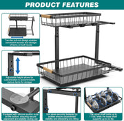 2-Tier Kitchen Under Sink Organiser Storage with Height Adjustable, Unique Slide Rail & Suction Cups for V178-36080