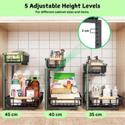 2-Tier Kitchen Under Sink Organiser Storage with Height Adjustable, Unique Slide Rail & Suction Cups for V178-36080