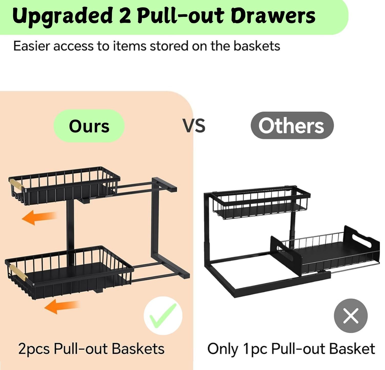 2-Tier Kitchen Under Sink Organiser Storage with Height Adjustable, Unique Slide Rail & Suction Cups for V178-36080