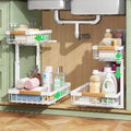 2-Tier Kitchen Under Sink Organiser Storage with Height Adjustable, Unique Slide Rail & Suction Cups for V178-36081