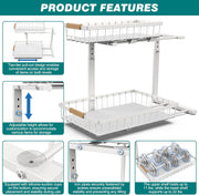 2-Tier Kitchen Under Sink Organiser Storage with Height Adjustable, Unique Slide Rail & Suction Cups for V178-36081