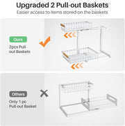 2-Tier Kitchen Under Sink Organiser Storage with Height Adjustable, Unique Slide Rail & Suction Cups for V178-36081