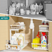 2-Tier Kitchen Under Sink Organiser Storage with Height Adjustable, Unique Slide Rail & Suction Cups for V178-36081