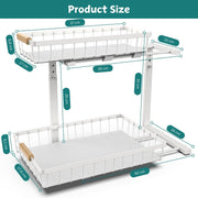 2-Tier Kitchen Under Sink Organiser Storage with Height Adjustable, Unique Slide Rail & Suction Cups for V178-36081