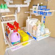 2-Tier Kitchen Under Sink Organiser Storage with Height Adjustable, Unique Slide Rail & Suction Cups for V178-36081