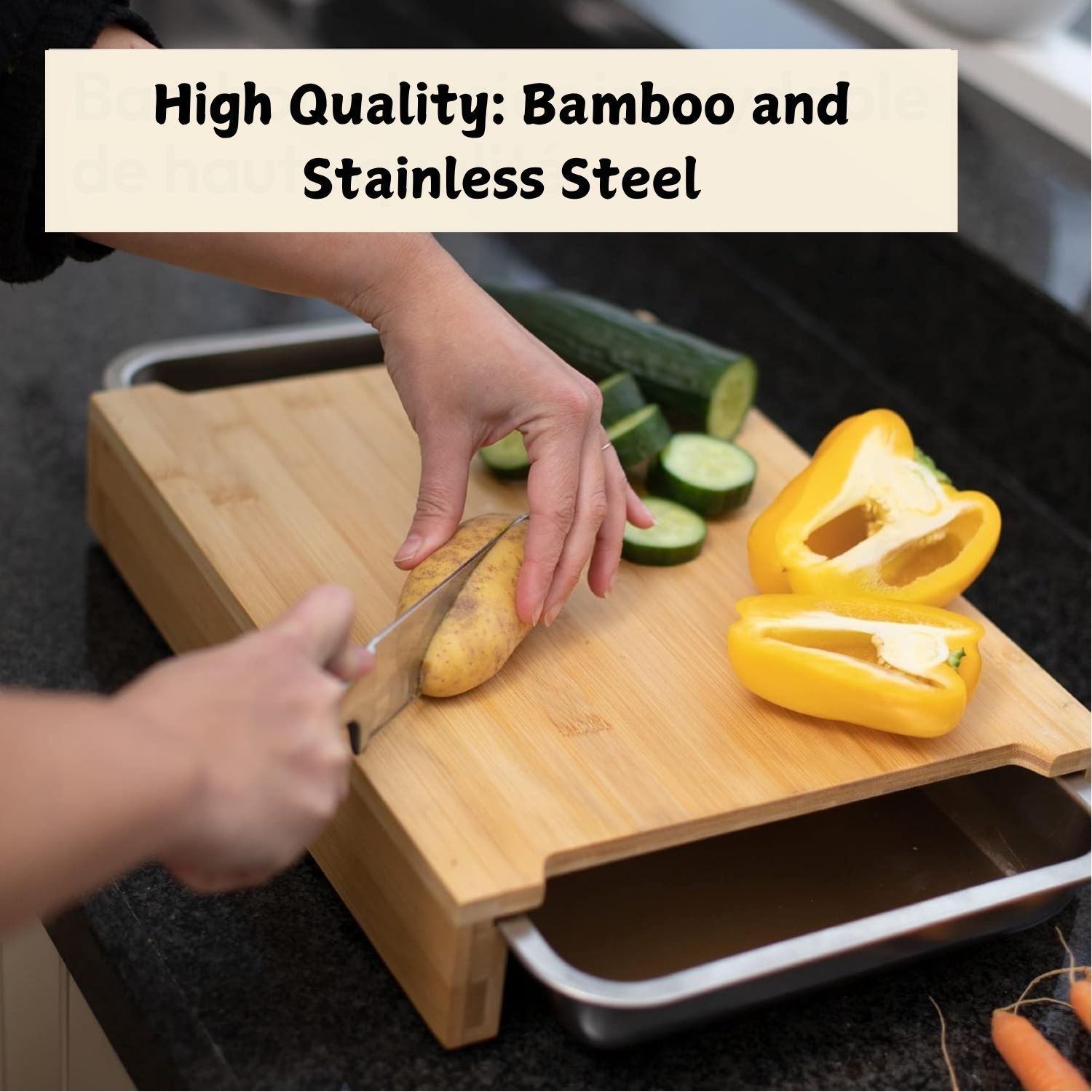 Chopping Board with with 2 Organiser Stainless Steel Trays Containers V178-36085
