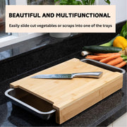 Chopping Board with with 2 Organiser Stainless Steel Trays Containers V178-36085