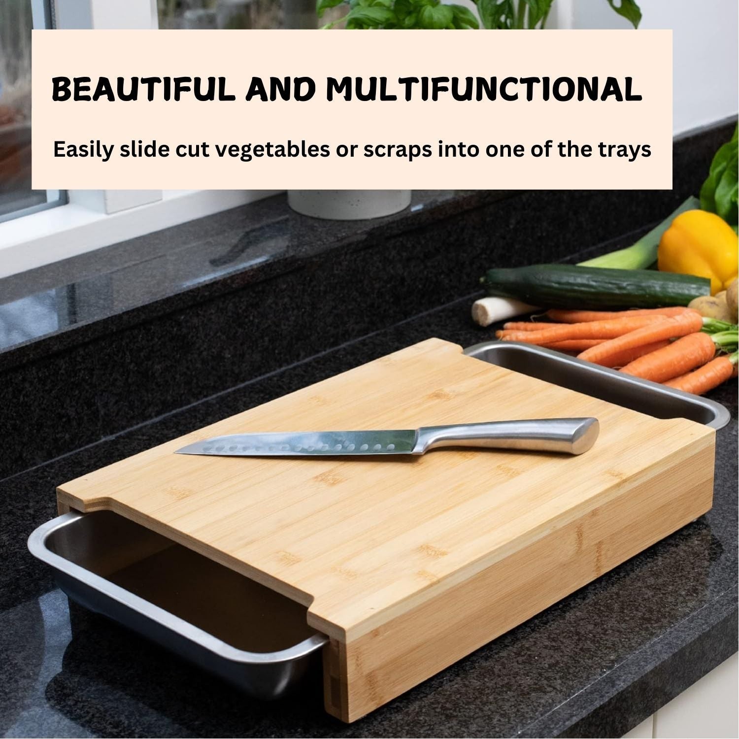 Chopping Board with with 2 Organiser Stainless Steel Trays Containers V178-36085
