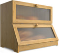 Double Layer Bamboo Bread Box for Kitchen Counter with Large Capacity and Clear Window V178-36087