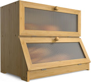 Double Layer Bamboo Bread Box for Kitchen Counter with Large Capacity and Clear Window V178-36087