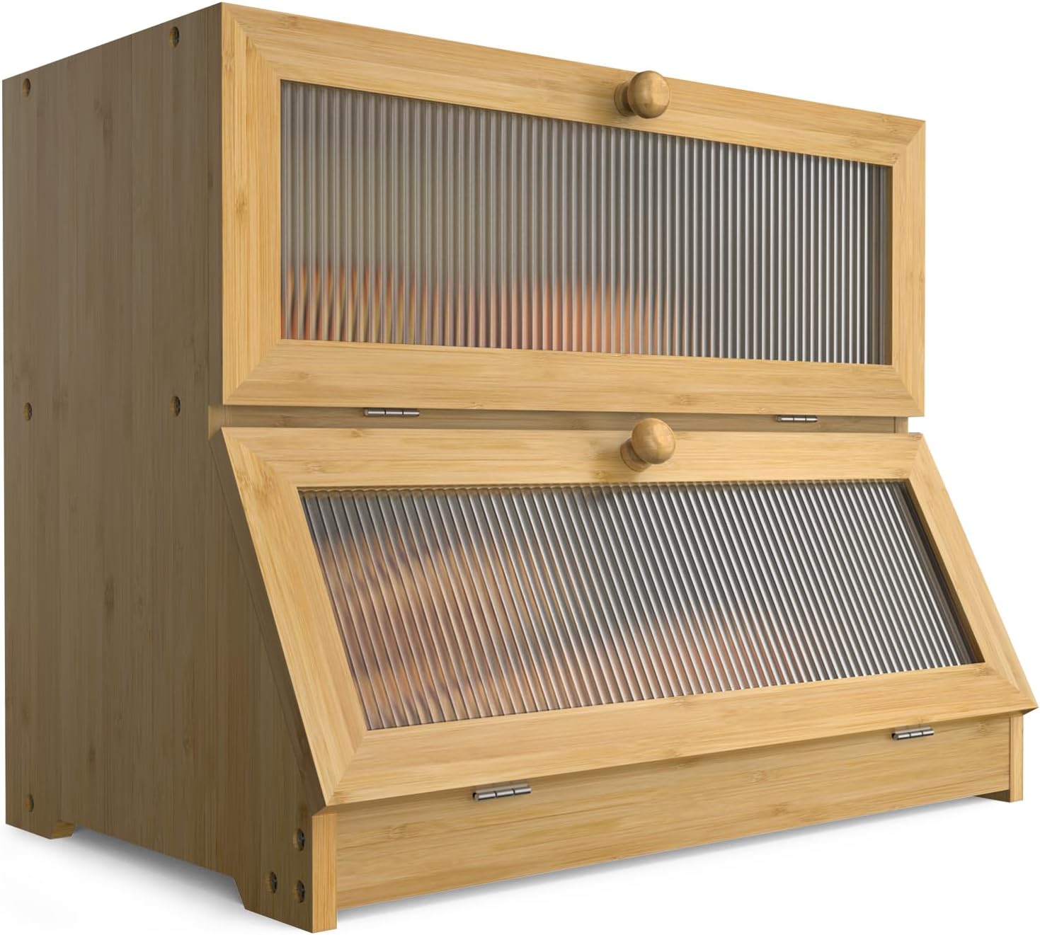 Double Layer Bamboo Bread Box for Kitchen Counter with Large Capacity and Clear Window V178-36087