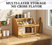 Double Layer Bamboo Bread Box for Kitchen Counter with Large Capacity and Clear Window V178-36087