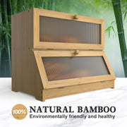 Double Layer Bamboo Bread Box for Kitchen Counter with Large Capacity and Clear Window V178-36087