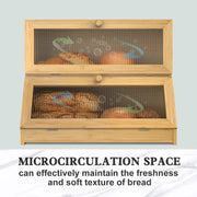 Double Layer Bamboo Bread Box for Kitchen Counter with Large Capacity and Clear Window V178-36087