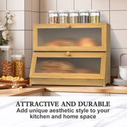 Double Layer Bamboo Bread Box for Kitchen Counter with Large Capacity and Clear Window V178-36087