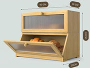 Double Layer Bamboo Bread Box for Kitchen Counter with Large Capacity and Clear Window V178-36087